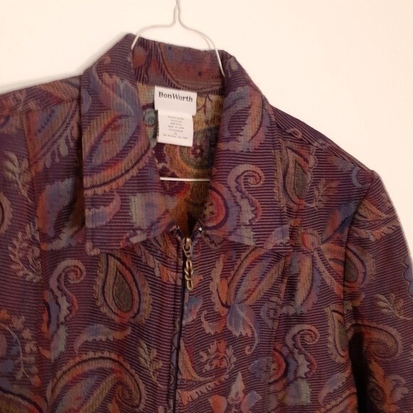 bonworth paisley brocade tapestry jacket xl purple blazer bon worth vintage - Picture 2 of 5